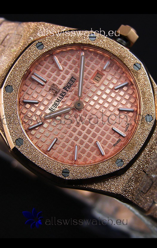 IMG_9081 Audemars Piguet Royal Oak Frosted Rose Gold QUARTZ Champange Dial 33MM - 1:1 Mirror Replica 6