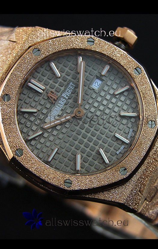 IMG_9081 Audemars Piguet Royal Oak Frosted Rose Gold QUARTZ Grey Dial 33MM - 1:1 Mirror Replica 6