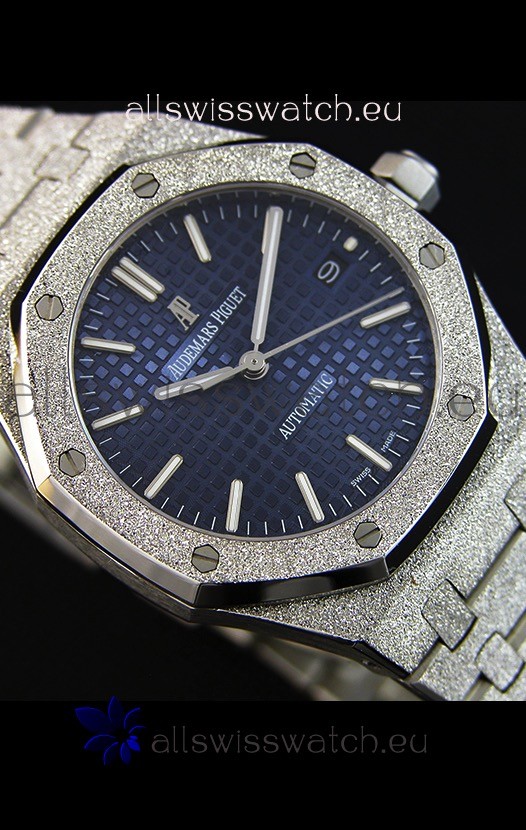 IMG_9081 Audemars Piguet Royal Oak Frosted Self-Winding White Gold Blue Dial 1:1 Mirror Replica 6