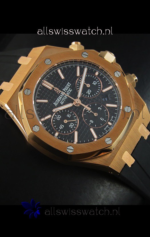 IMG_9081 Audemars Piguet Royal Oak Chronograph in Yellow Gold in Black Dial Replica 6