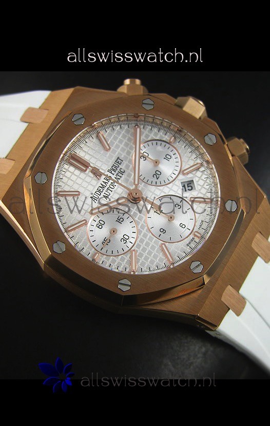 IMG_9081 Audemars Piguet Royal Oak Chronograph in Yellow Gold in Polished White Dial Replica 6