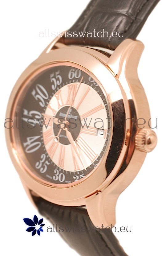 IMG_9081 Audemars Piguet Millenary Hour and Minute Swiss Rose Gold in Black Strap Replica 6