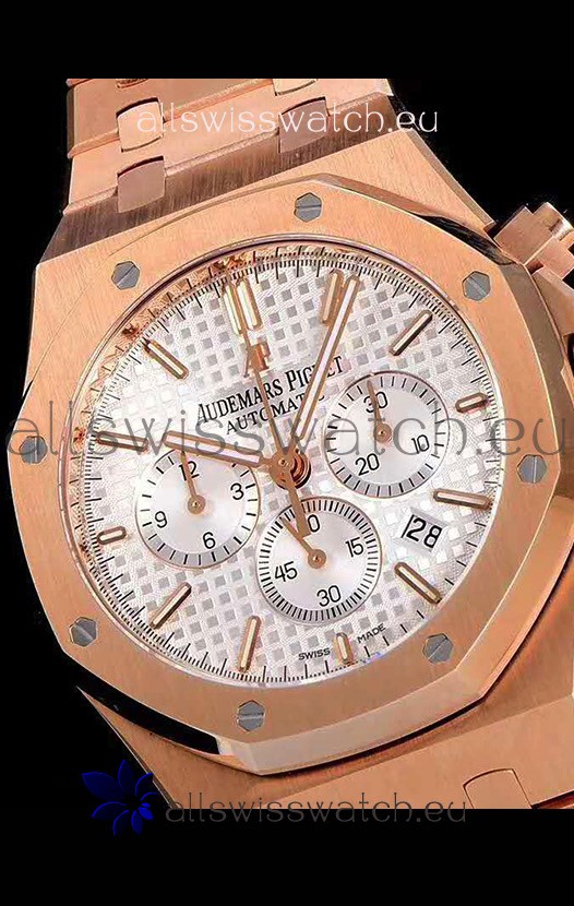 IMG_9081 Audemars Piguet Royal Oak Chronograph White Dial Rose Gold on 904L Steel - 1:1 Mirror Replica 6