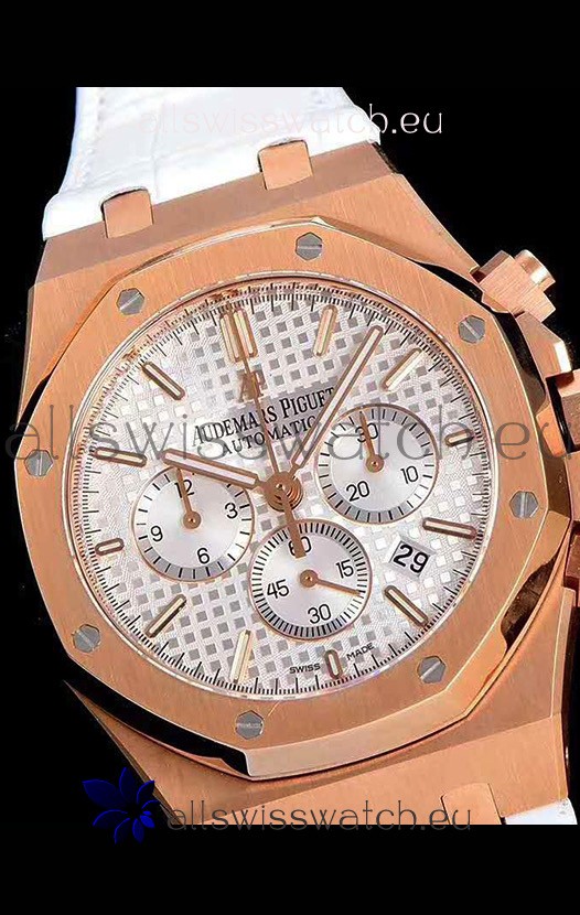 IMG_9081 Audemars Piguet Royal Oak Chronograph White Dial Rose Gold on 904L Steel - 1:1 Mirror Replica 6