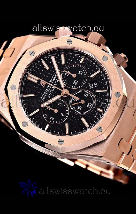 IMG_9081 Audemars Piguet Royal Oak Chronograph Pink Gold Case Black Dial - 1:1 Mirror Replica 6