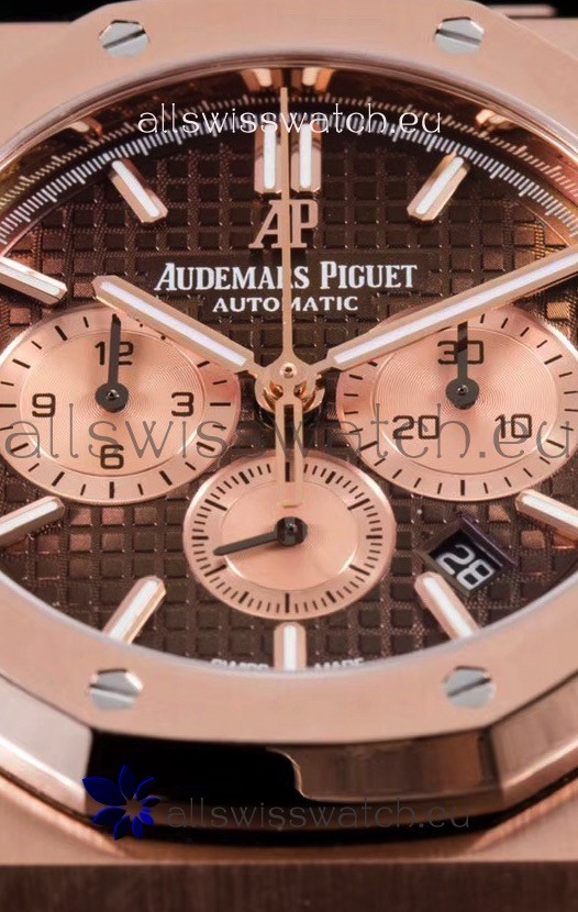 IMG_9081 Audemars Piguet Royal Oak Chronograph in Pink Gold Case Brown Dial Replica 6