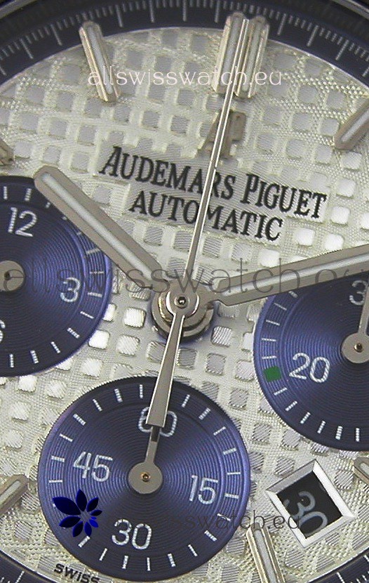 IMG_9081 Audemars Piguet Royal Oak Chronograph Silver Toned Dial Blue Subdials Replica 6