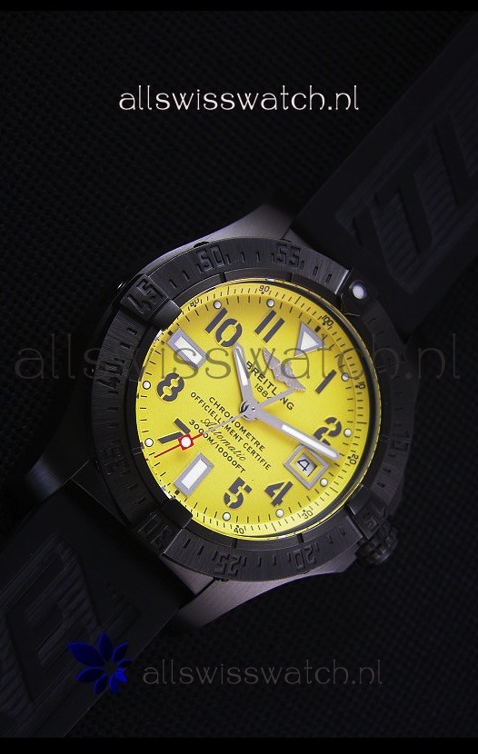 IMG_9081 Breitling Avenger Blacksteel DLC Coatedin Yellow Dial Replica 6