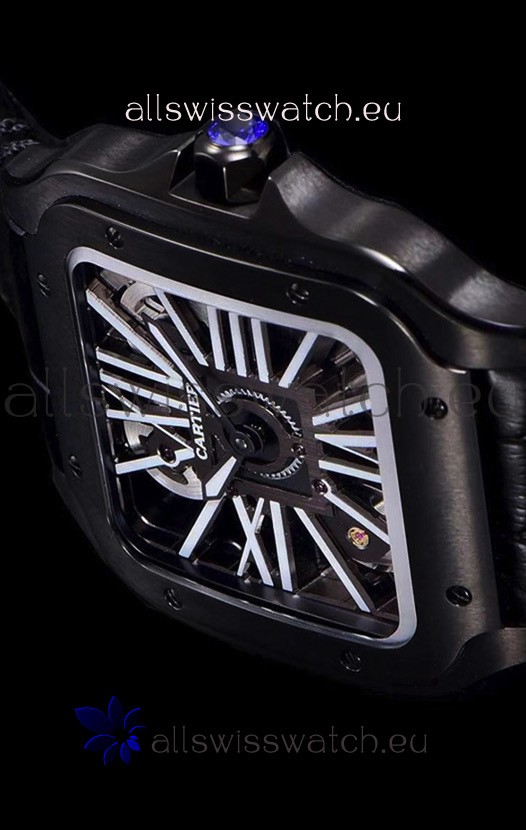 IMG_9081 Cartier Santos DUMONT Skeleton in Black DLC Coated Casing Movement Replica 6