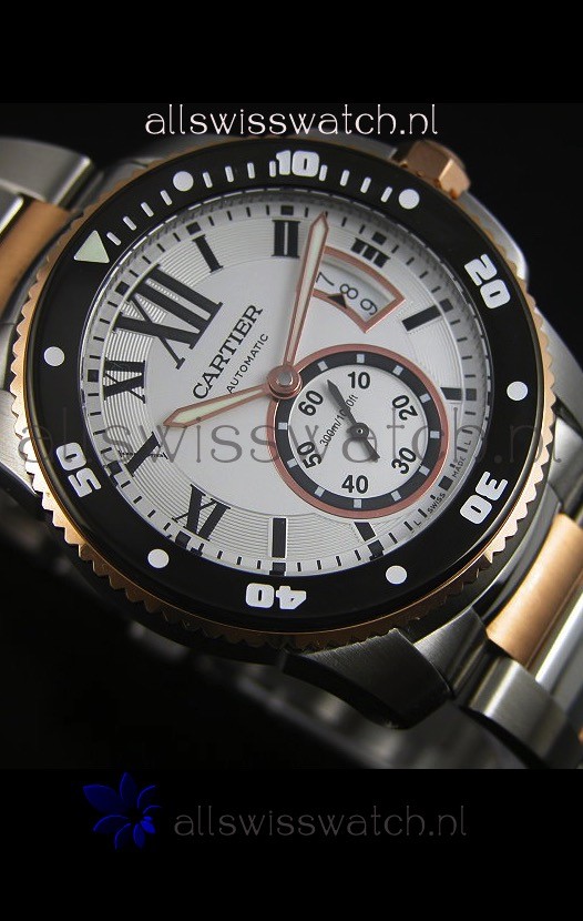 IMG_9081 Calibre De Cartier 42MM Black Dial Two Tone Case White Dial - 1:1 Mirror Replica 6