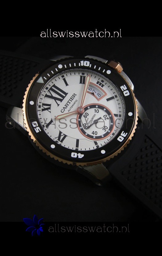 IMG_9081 Calibre De Cartier 42MM White Dial Two Tone Case - 1:1 Mirror Replica 6
