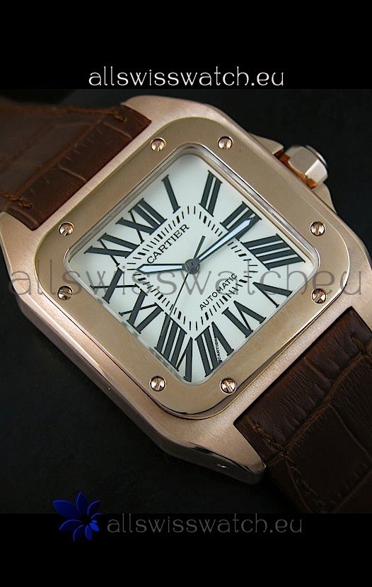 IMG_9081 Cartier Santos 100 1:1 Mirror Rose Gold 42MM Replica 6