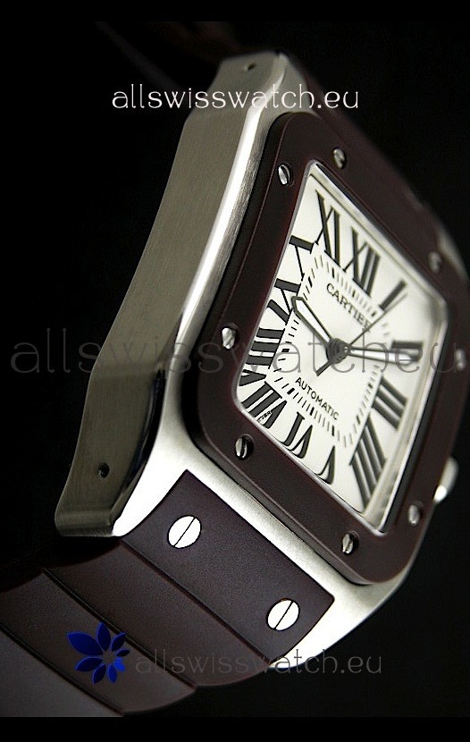 IMG_9081 Cartier Santos Automatic in Brown Strap Replica 6