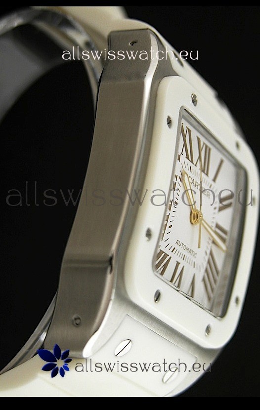IMG_9081 Cartier Santos Automatic in White Strap Replica 6
