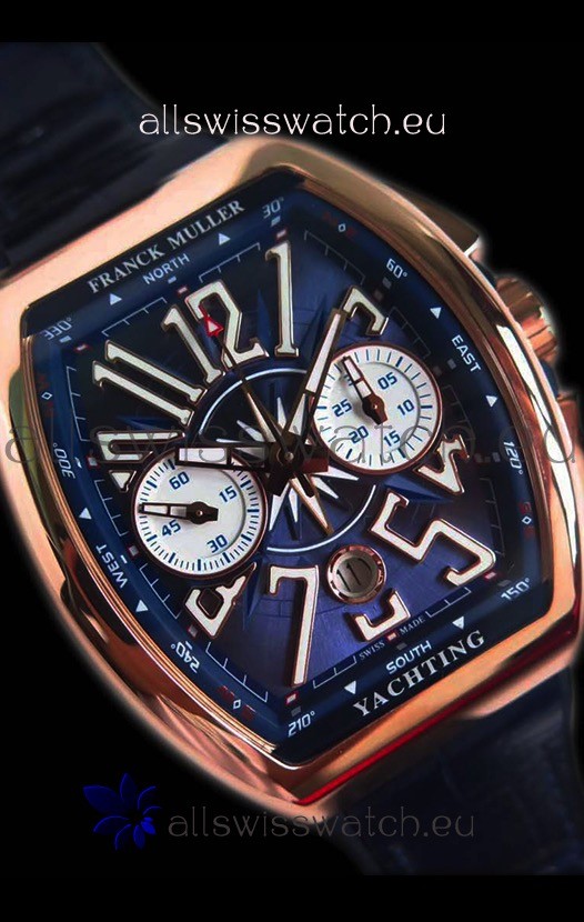 IMG_9081 Franck Muller Vanguard Chronograph 18K Pink Gold Blue Dial Replica 6