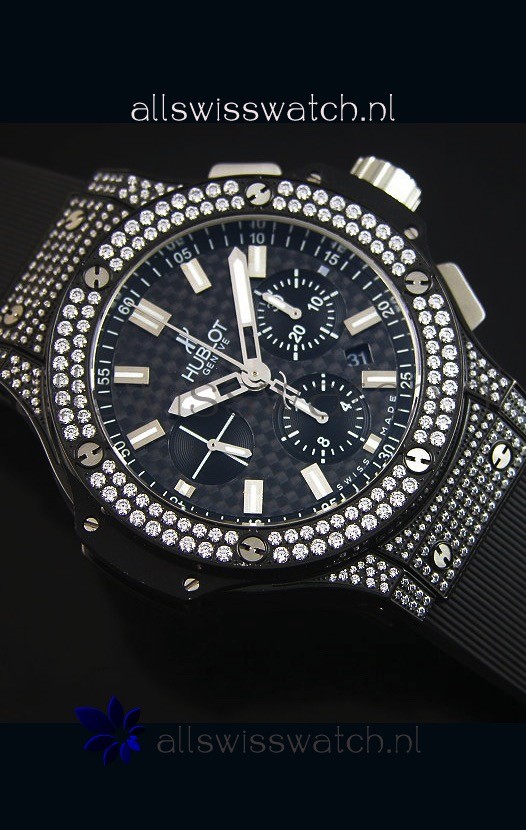 IMG_9081 Hublot Big Bang Carbon Dial Diamonds Studded PVD Case Replica 6