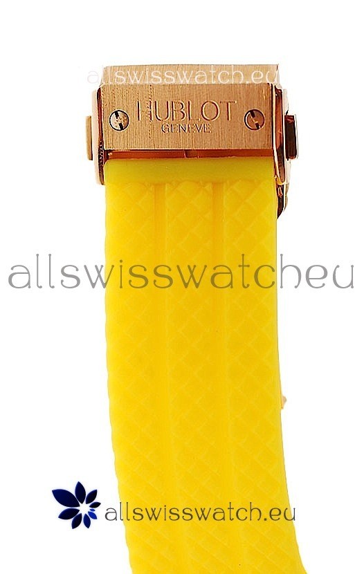 IMG_9081 Hublot Big Bang Swis Yellow Strap Black Dial Pink Gold Case Replica 6