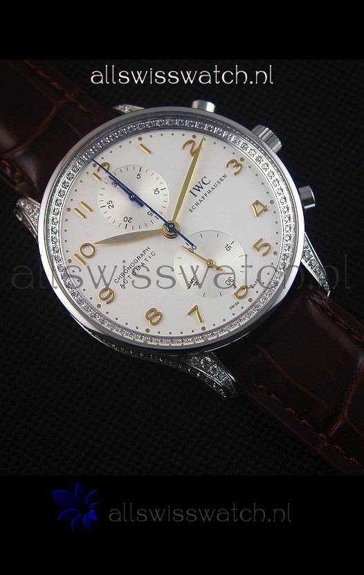 IMG_9081 IWC Portuguese Chronograph Stainless Steel with Diamonds 1:1 Mirror Replica 6