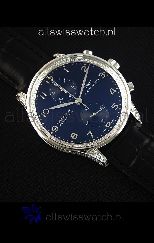 IMG_9081 IWC Portuguese Chronograph Black Dial/Strap with Diamonds 1:1 Mirror Replica 6