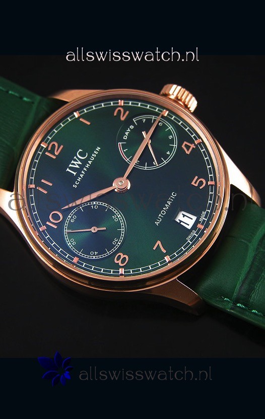 IMG_9081 IWC Portugieser 1:1 Mirror Green Dial Rose Gold Case Replica 6