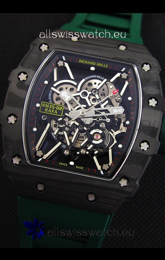 IMG_9081 Richard Mille RM35-02 Rafael Nadal Forged Carbon Case with Green Strap Replica 6
