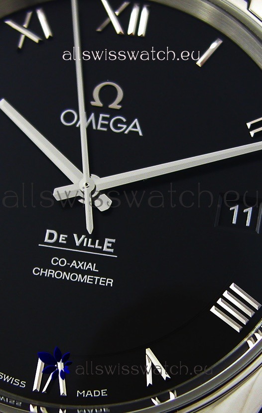 IMG_9081 Omega De-Ville Annual Calendar Steel Strap1:1 Mirror Edition in Black Dial Replica 6