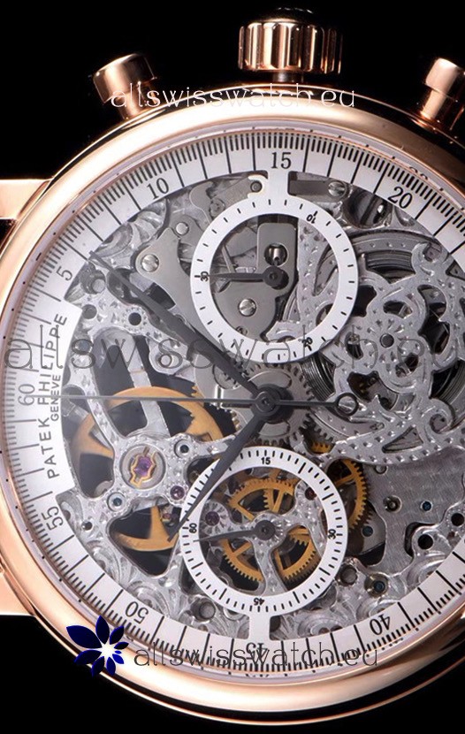 IMG_9081 Patek Philippe Complications Skeleton Chronograph in Rose Gold Replica 6