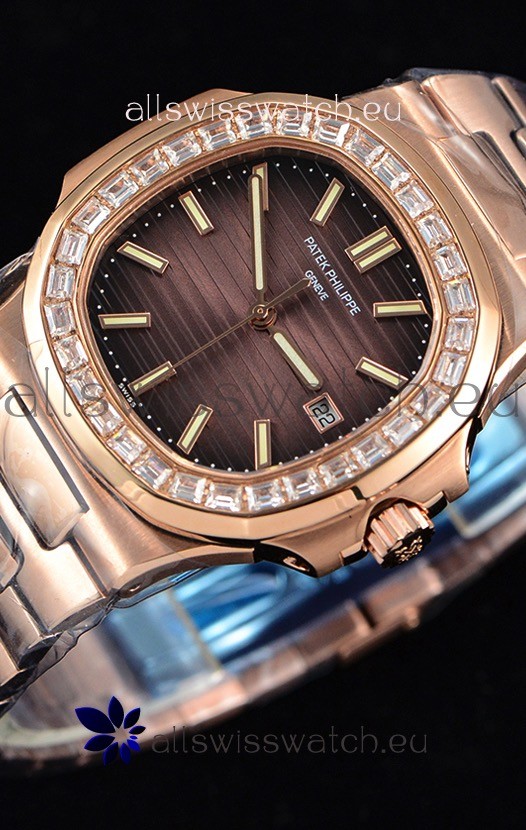 IMG_9081 Patek Philippe Nautilus 5711/1R 1:1 Mirror Baguette Diamonds Bezel Replica 6