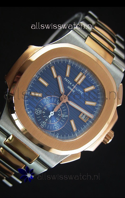 IMG_9081 Patek Philippe Nautilus 5980 Chronograph Two Tone Case Blue dial - 1:1 Mirror Replica 6