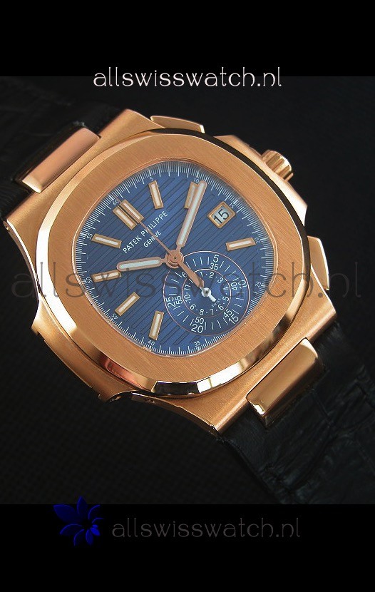 IMG_9081 Patek Philippe Nautilus 5980 Chronograph Rose Gold in Blue Dial - 1:1 Mirror Replica 6