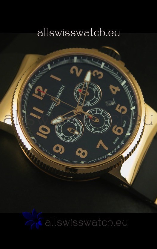 IMG_9081 Ulysse Nardin Marine Chronograph Rose Gold Black Arabic Black Dial - 1:1 Mirror Replica 6