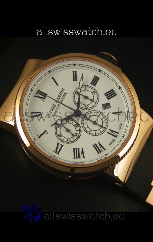 IMG_9081 Ulysse Nardin Marine Chronograph Rose Gold White Roman Black Dial - 1:1 Mirror Replica 6