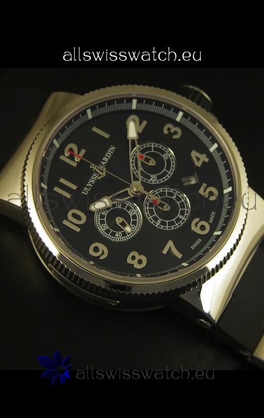 IMG_9081 Ulysse Nardin Marine Chronograph Stainless Steel Black Arabic Dial - 1:1 Mirror Replica 6