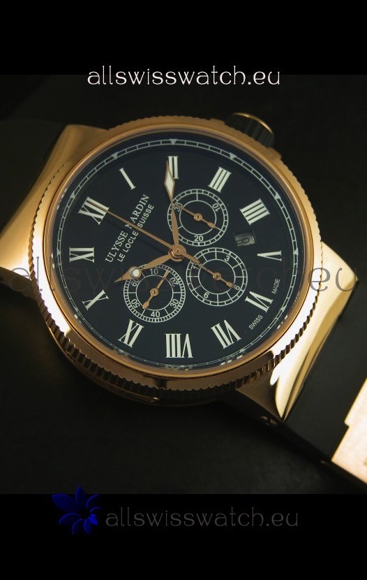 IMG_9081 Ulysse Nardin Marine Chronograph Rose Gold Black Roman Black Dial - 1:1 Mirror Replica 6
