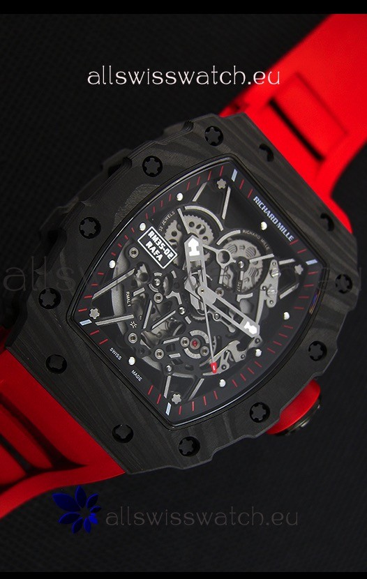 IMG_9081 Richard Mille RM35-2 Rafael Nadal Forged Carbon Case with Red Strap Replica 6