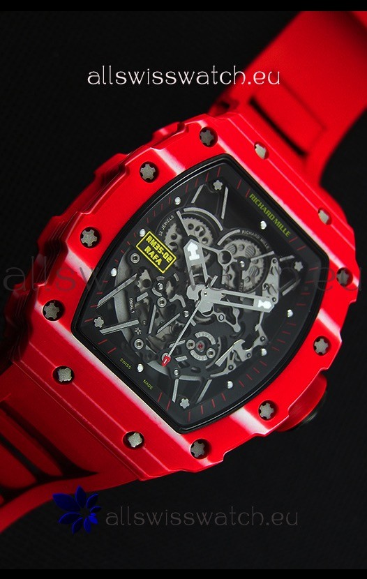 IMG_9081 Richard Mille RM35-02 One Piece Red Forged Carbon Case in Red Strap Replica 6