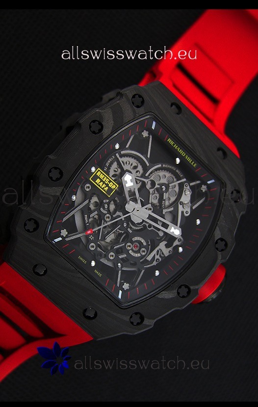 IMG_9081 Richard Mille RM35-2 Rafael Nadal Forged Carbon Case with Red Rubber Strap Replica 6