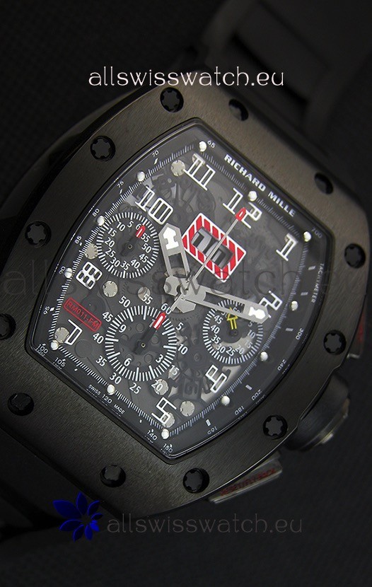 IMG_9081 Richard Mille RM011-FM Felipe Massa Black Ceramic Case in Black Strap Replica 6