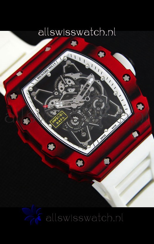 IMG_9081 Richard Mille RM35-01 One Piece Red Forged Carbon Case in White Strap Replica 6