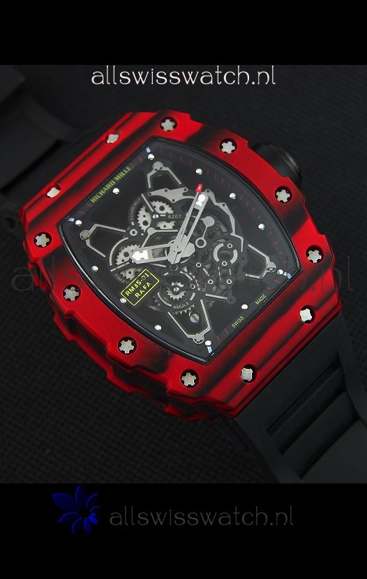 IMG_9081 Richard Mille RM35-01 One Piece Red Forged Carbon Case in Black Strap Replica 6