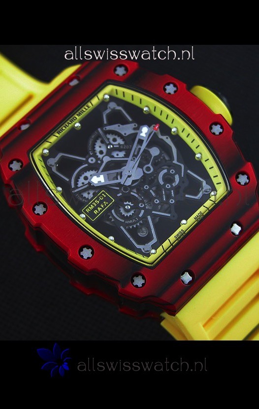 IMG_9081 Richard Mille RM35-01 One Piece Red Forged Carbon Case in Yellow Strap Replica 6