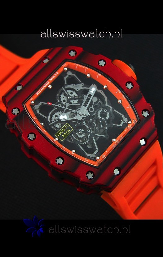IMG_9081 Richard Mille RM35-01 One Piece Red Forged Carbon Case in Orange Strap Replica 6
