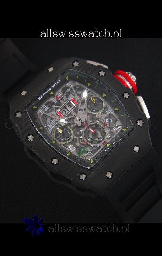 IMG_9081 Richard Mille RM011-03 One Piece Black Forged Carbon Case in Black Strap Replica 6