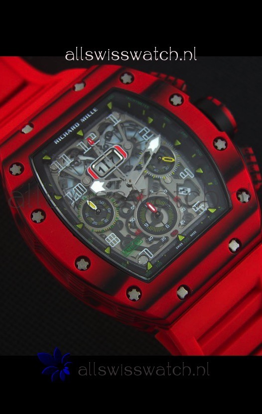 IMG_9081 Richard Mille RM011-03 One Piece Red Forged Carbon Case in Red Strap Replica 6