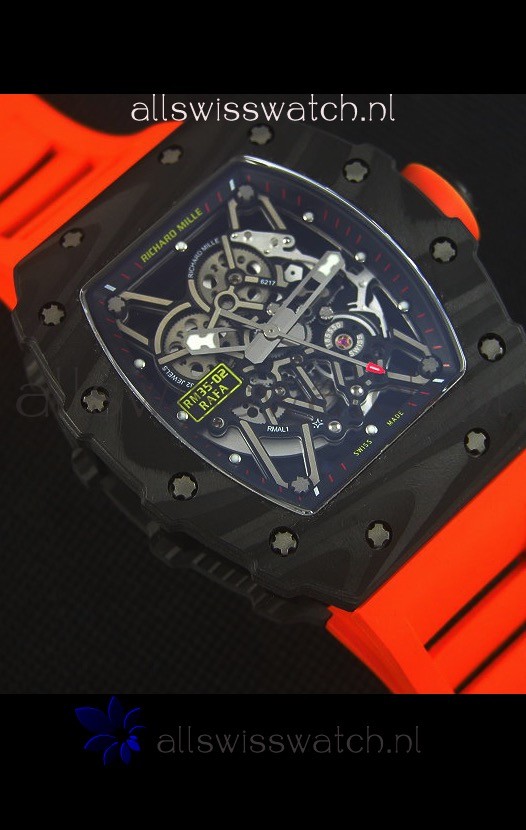IMG_9081 Richard Mille RM035-2 Rafael Nadal Forged Carbon Case with Red Rubber Strap Replica 6