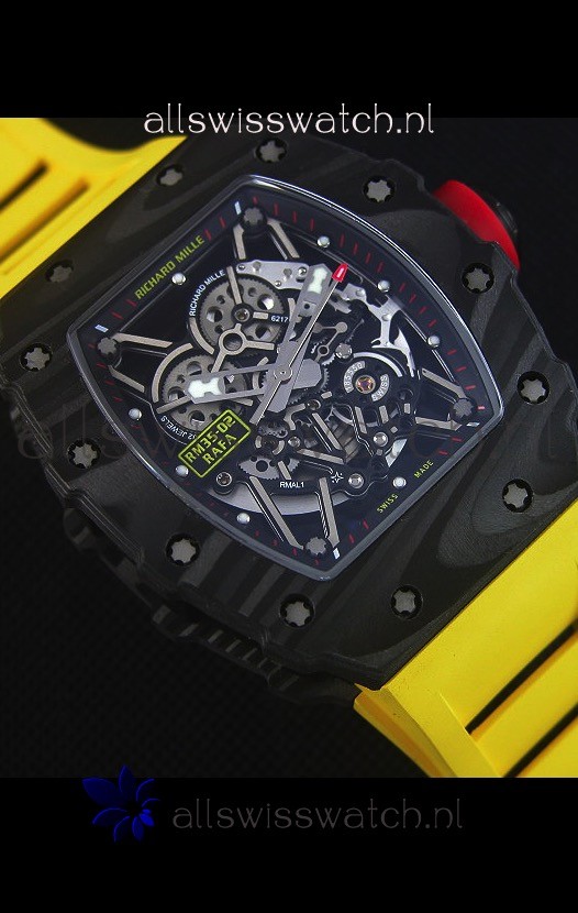 IMG_9081 Richard Mille RM035-2 Rafael Nadal Forged Carbon Case with Yellow Rubber Strap Replica 6