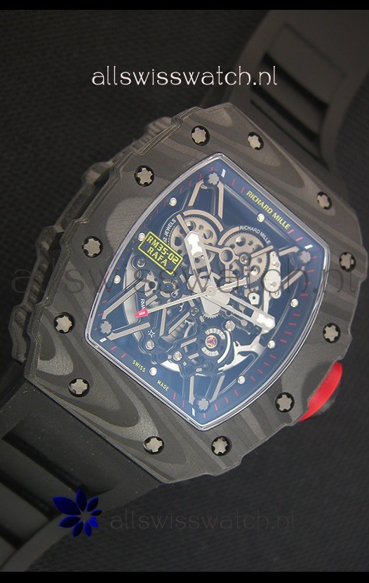 IMG_9081 Richard Mille RM035-2 Rafael Nadal Forged Carbon Case with Red Crown Replica 6