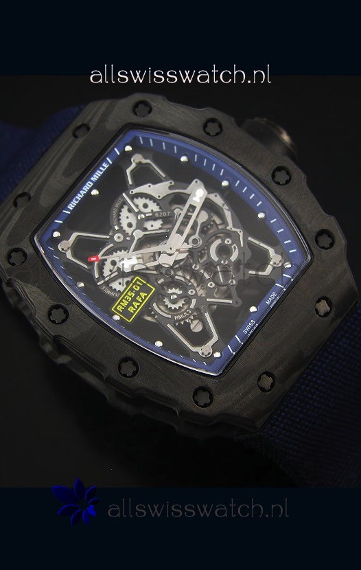 IMG_9081 Richard Mille RM35-01 Rafael Nadal EditionNavy Blue Nylon Strap Replica 6