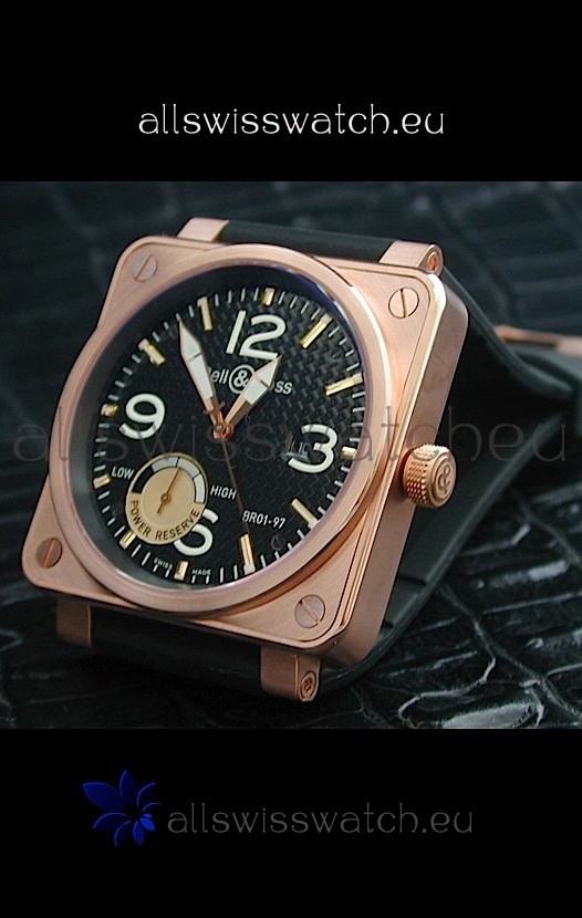 Bell and Ross BR01 97 Power Reserve Rose Gold in Black Dial Replica 6