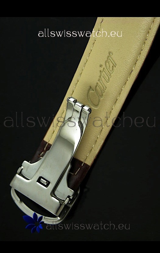 IMG_9081 Cartier Ronde de Tourbillon Diamond in Brown Strap Replica 6